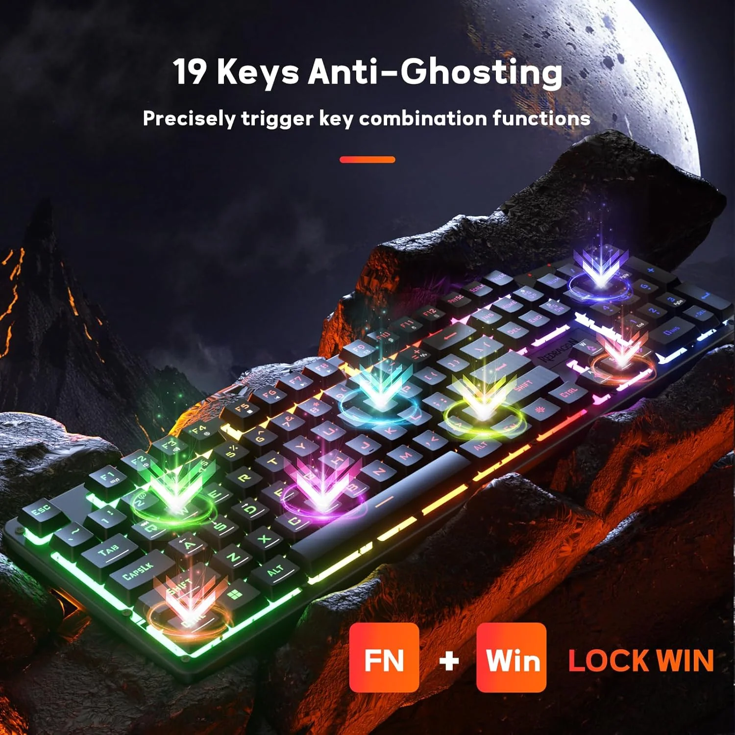 Redragon K521-RGB NETHERBANE Membrane with Anit-Ghosting Keys Gaming Keyboard - Black - Image 3