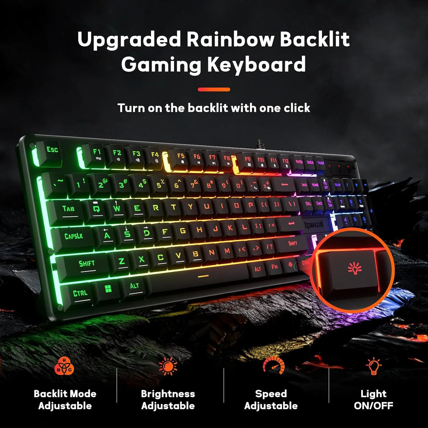Redragon K521-RGB NETHERBANE Membrane with Anit-Ghosting Keys Gaming Keyboard - Black - Image 6