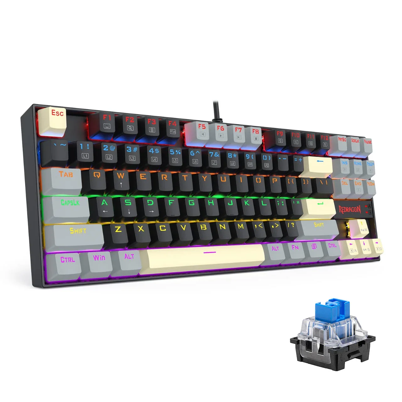 Redragon K552LGY KUMARA 87% Wired Mechanical Gaming Keyboard (BL-SW) - Grey - Image 2