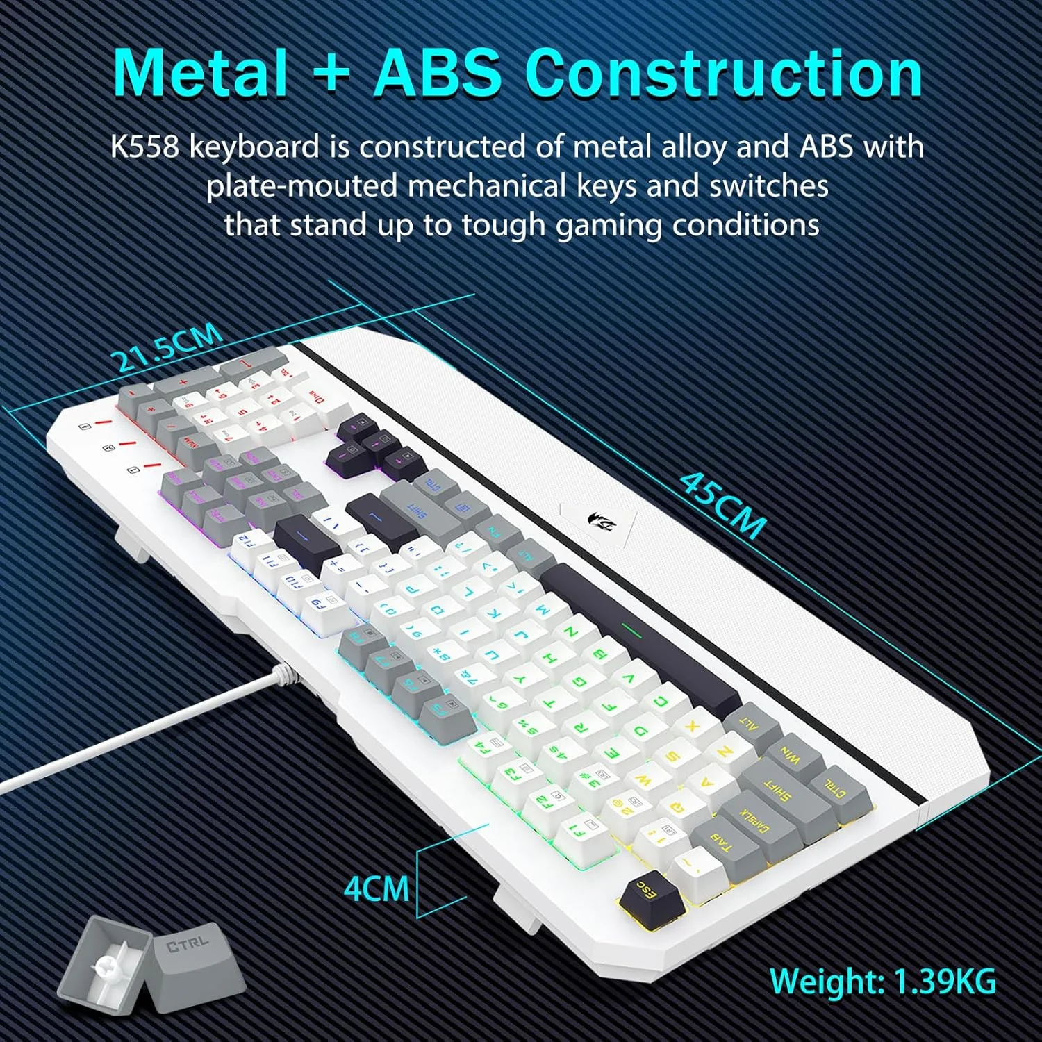 Redragon K558WGB-R Andromeda Wired Gaming Keyboard - White - Image 5