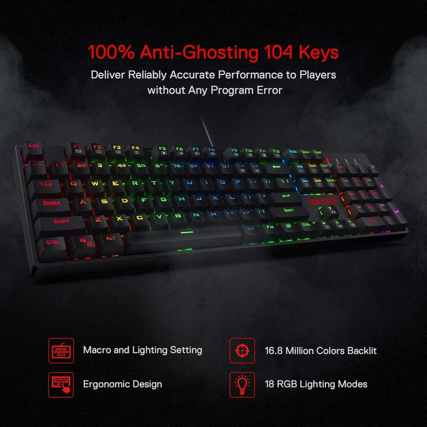 Redragon K582 SURARA RGB Wired Mechanical Gaming Keyboard Quiet-Red Switches - Black - Image 2