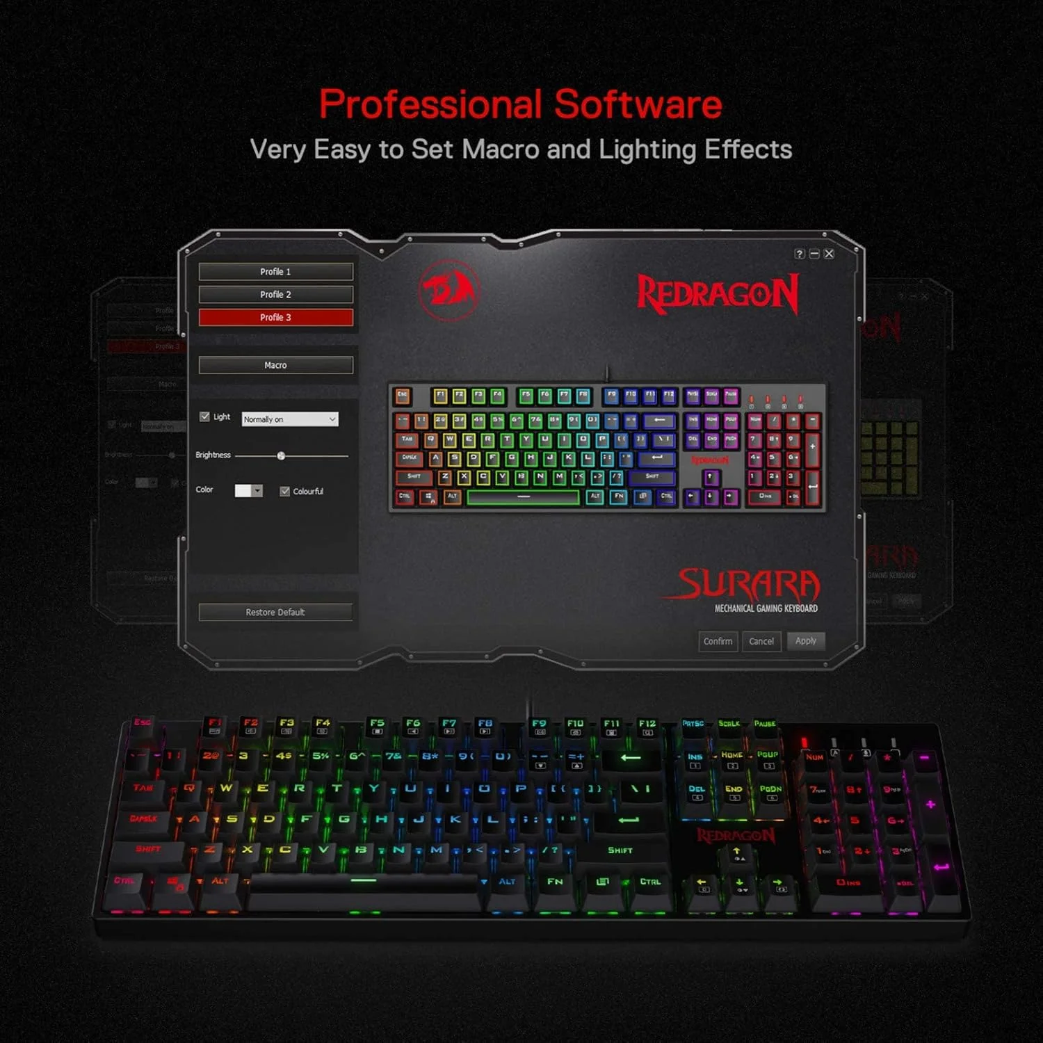 Redragon K582 SURARA RGB Wired Mechanical Gaming Keyboard Quiet-Red Switches - Black - Image 5