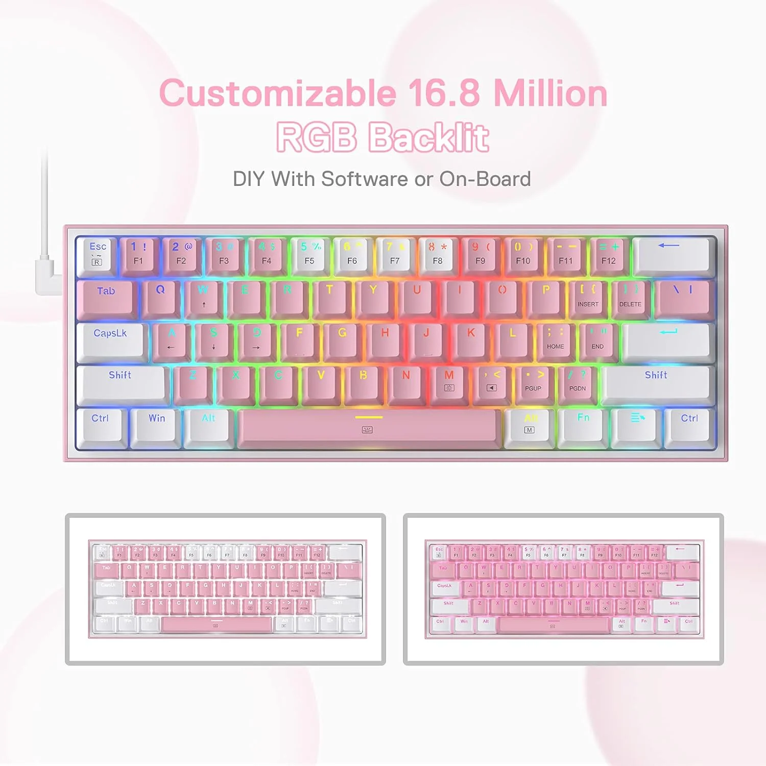 Redragon K617 FIZZ RGB Wired Mechanical Gaming Keyboard (R-SW) - White/Pink - Image 4