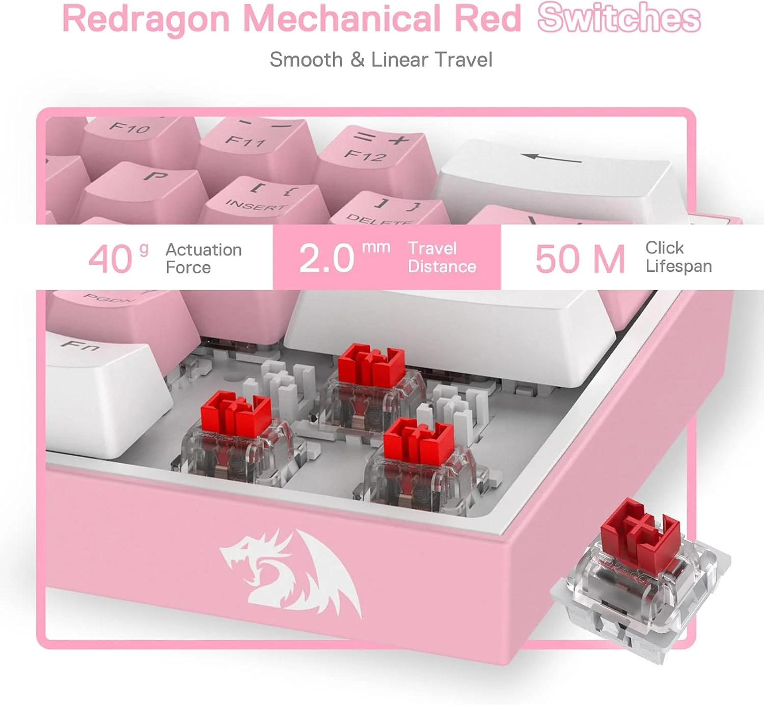 Redragon K617 FIZZ RGB Wired Mechanical Gaming Keyboard (R-SW) - White/Pink - Image 5