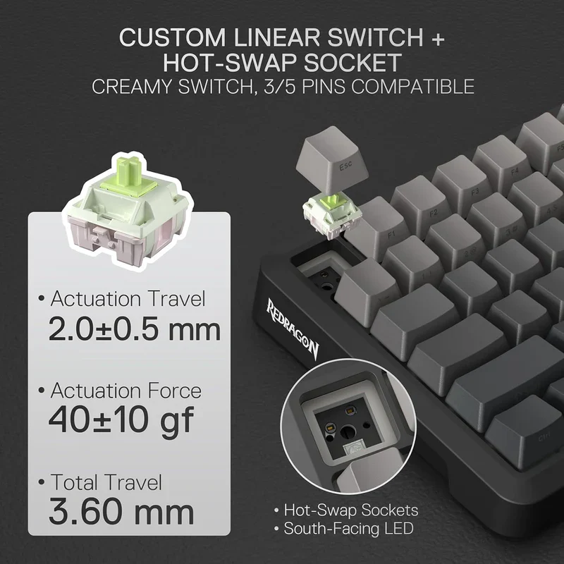 REDRAGON BEHEMOTH K724 PRO 75% Mechanical WIRELESS GAMING KEYBOARD (Gradient Black) - Image 4