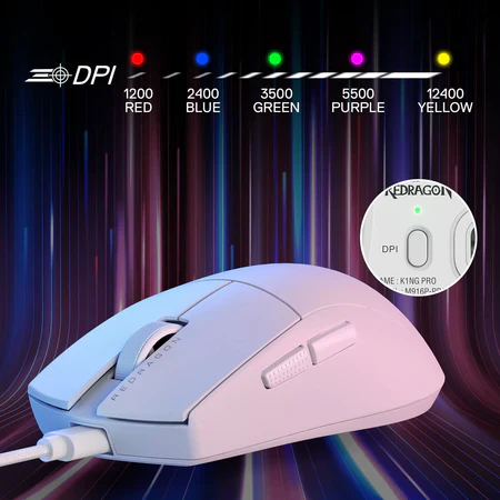 Redragon King 1K Wired Ultra Light-Weight  Wired Gaming Mouse - White - Image 2