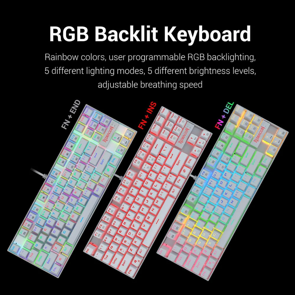 Redragon KUMARA K552 RGB-1 Wired Gaming Keyboard - White - Image 3