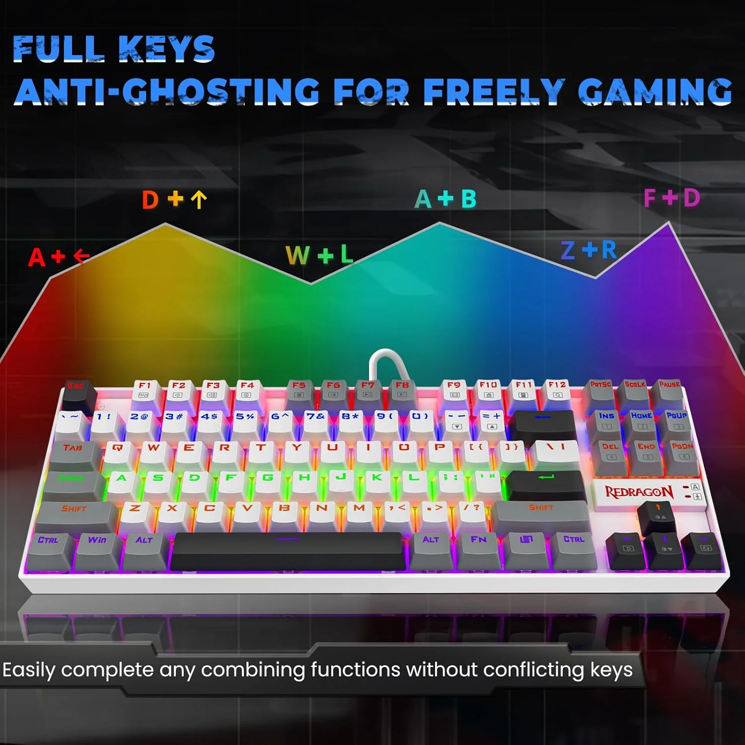 Redragon KUMARA K552WGL 87% Wired Mechanical Gaming Keyboard (R-SW) - White - Image 2