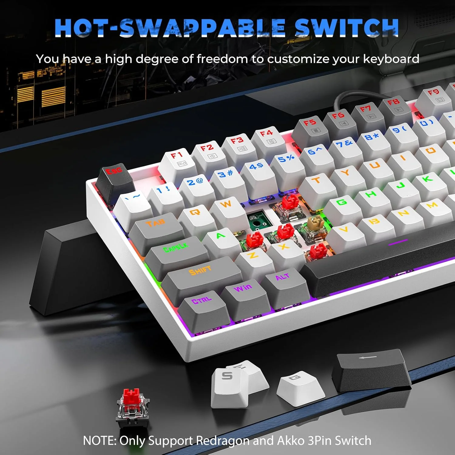 Redragon KUMARA K552WGL 87% Wired Mechanical Gaming Keyboard (R-SW) - White - Image 4