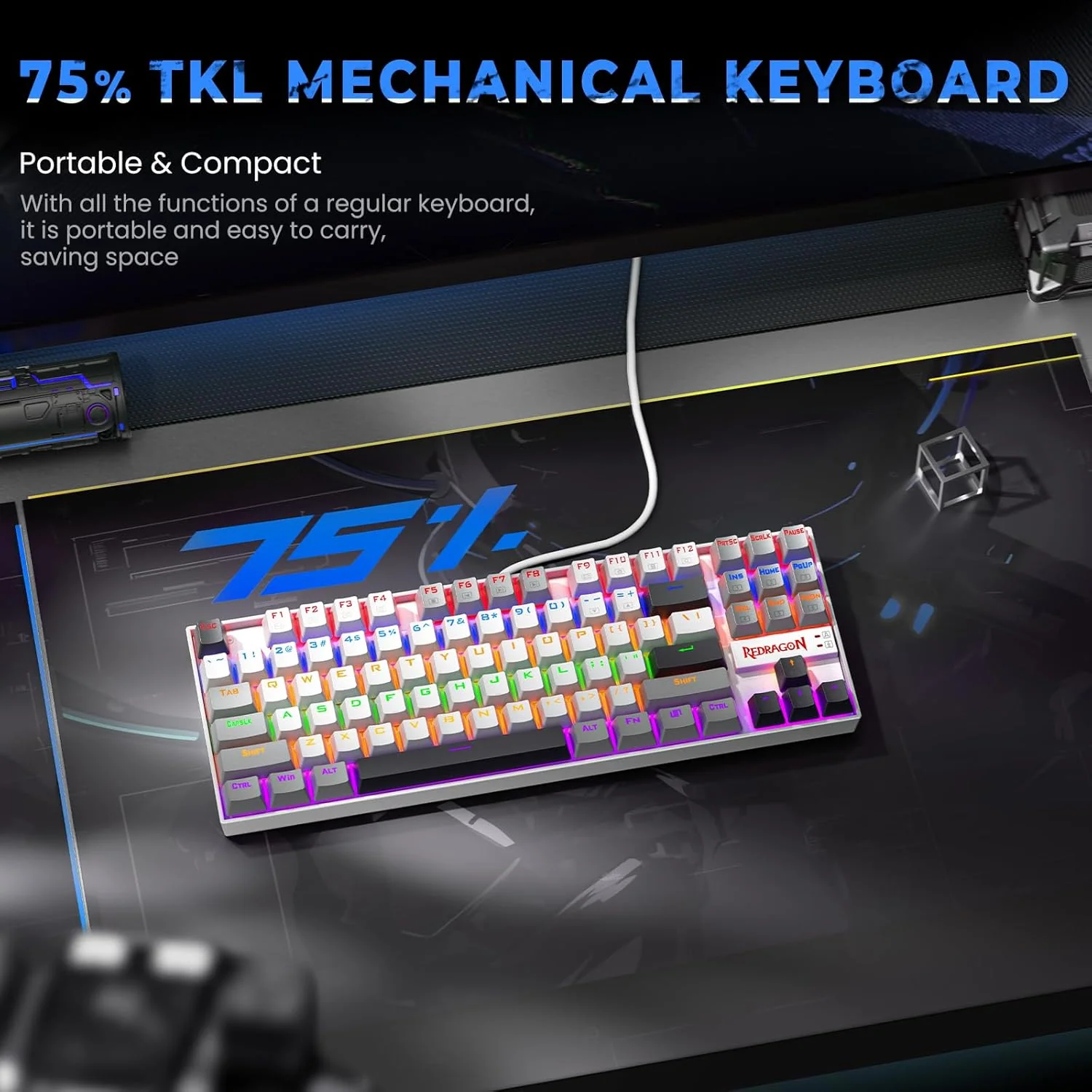 Redragon KUMARA K552WGL 87% Wired Mechanical Gaming Keyboard (R-SW) - White - Image 5