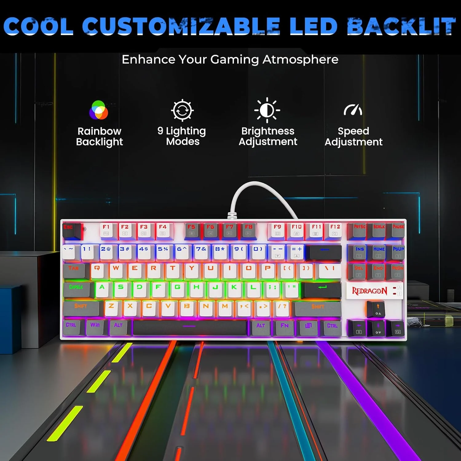 Redragon KUMARA K552WGL 87% Wired Mechanical Gaming Keyboard (R-SW) - White - Image 6