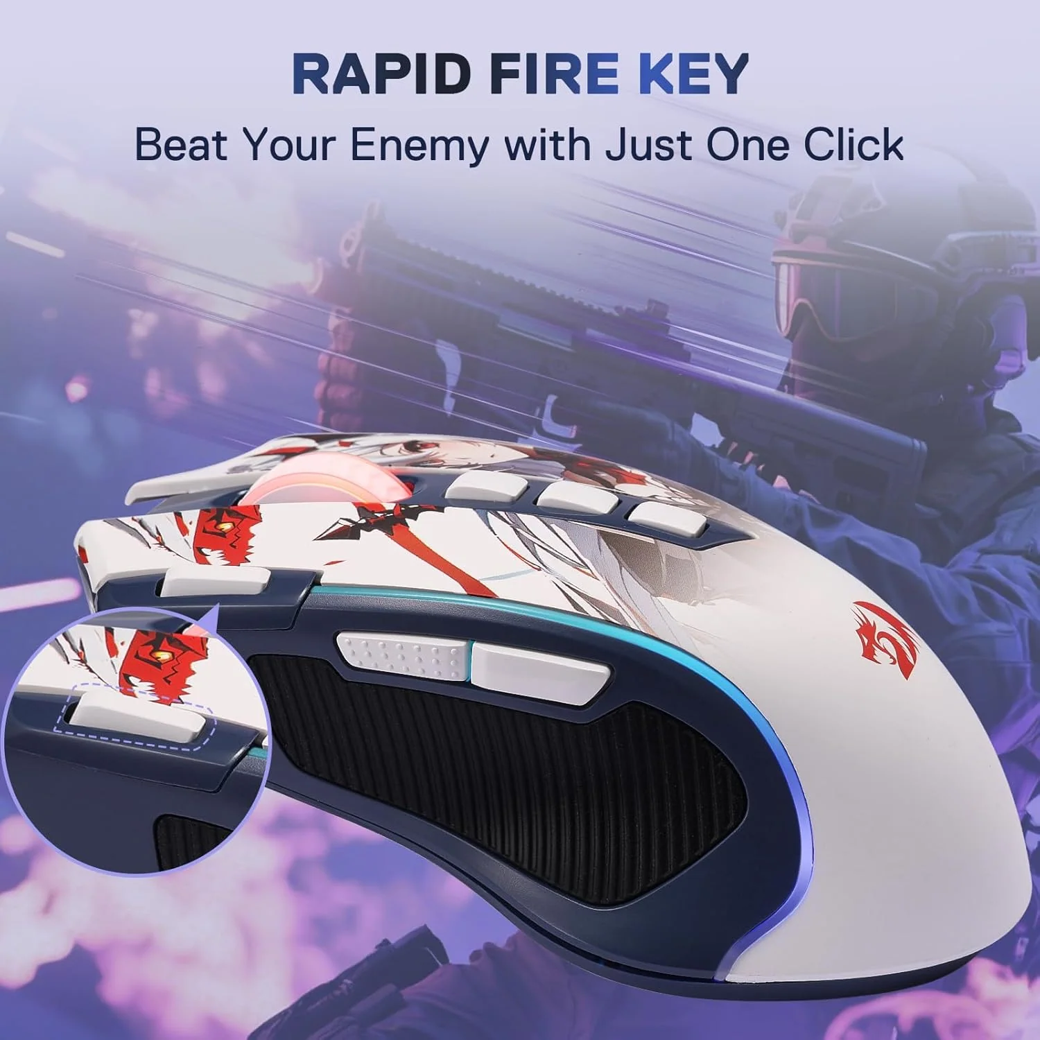 Redragon M612AK PRO RGB Anime 8000 DPI Wired/Wireless Gaming Mouse - Image 5