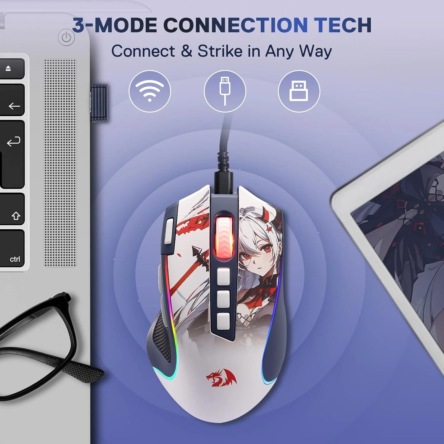 Redragon M612AK PRO RGB Anime 8000 DPI Wired/Wireless Gaming Mouse - Image 7