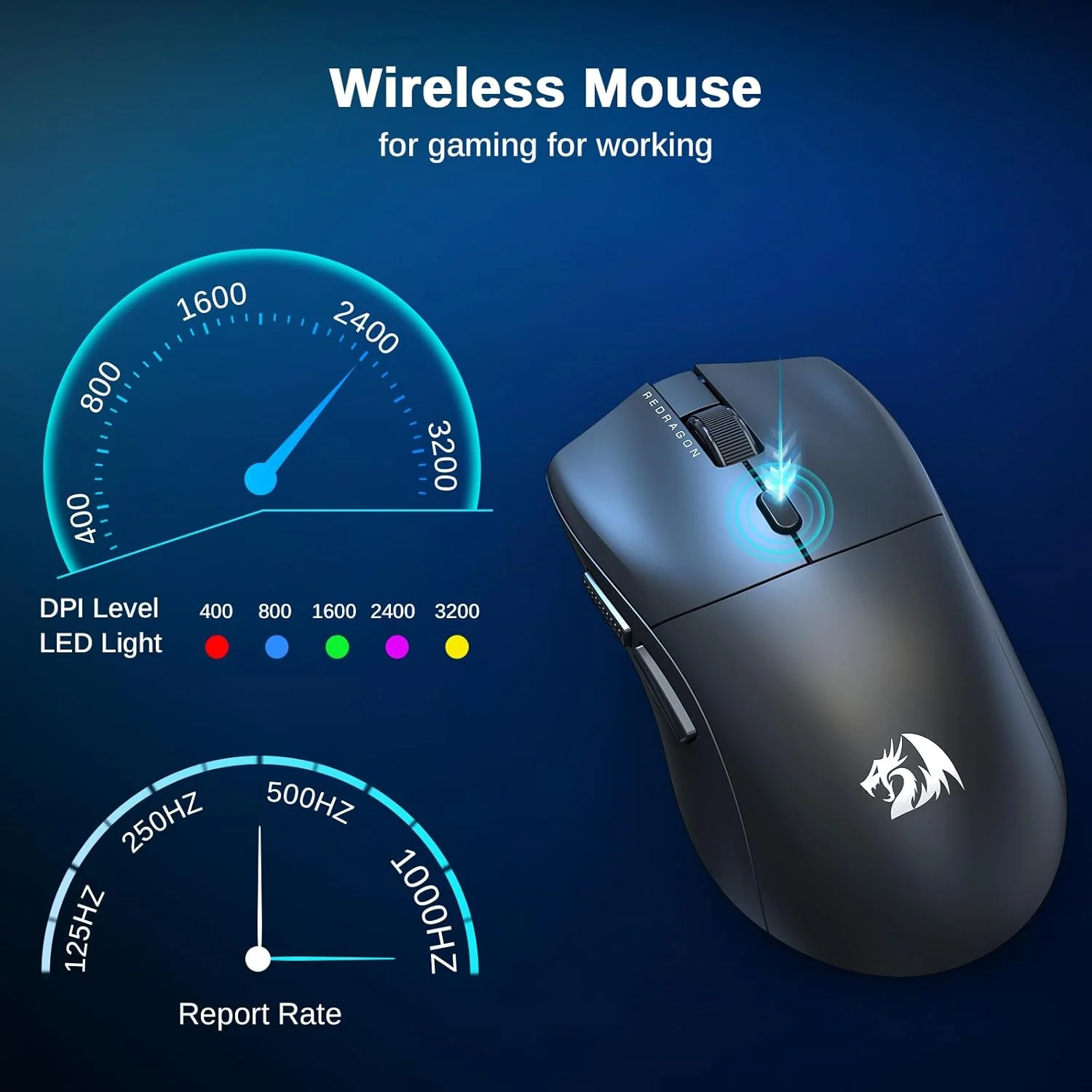 Redragon M815-STD Wired/Bluetooth/2.4G Gaming Mouse - Black - Image 3