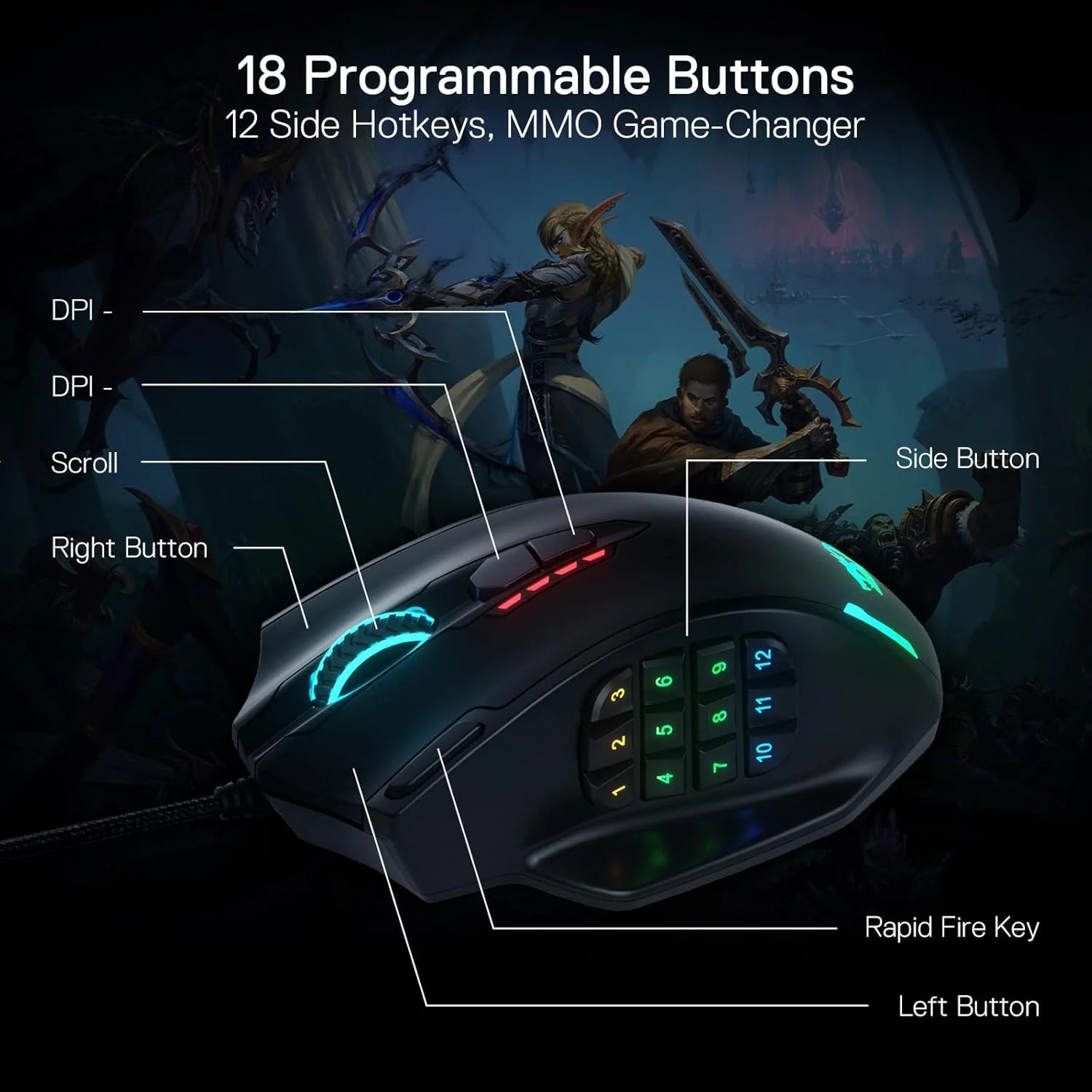 Redragon M908 IMPACT Wired Gaming Mouse - Black - Image 4