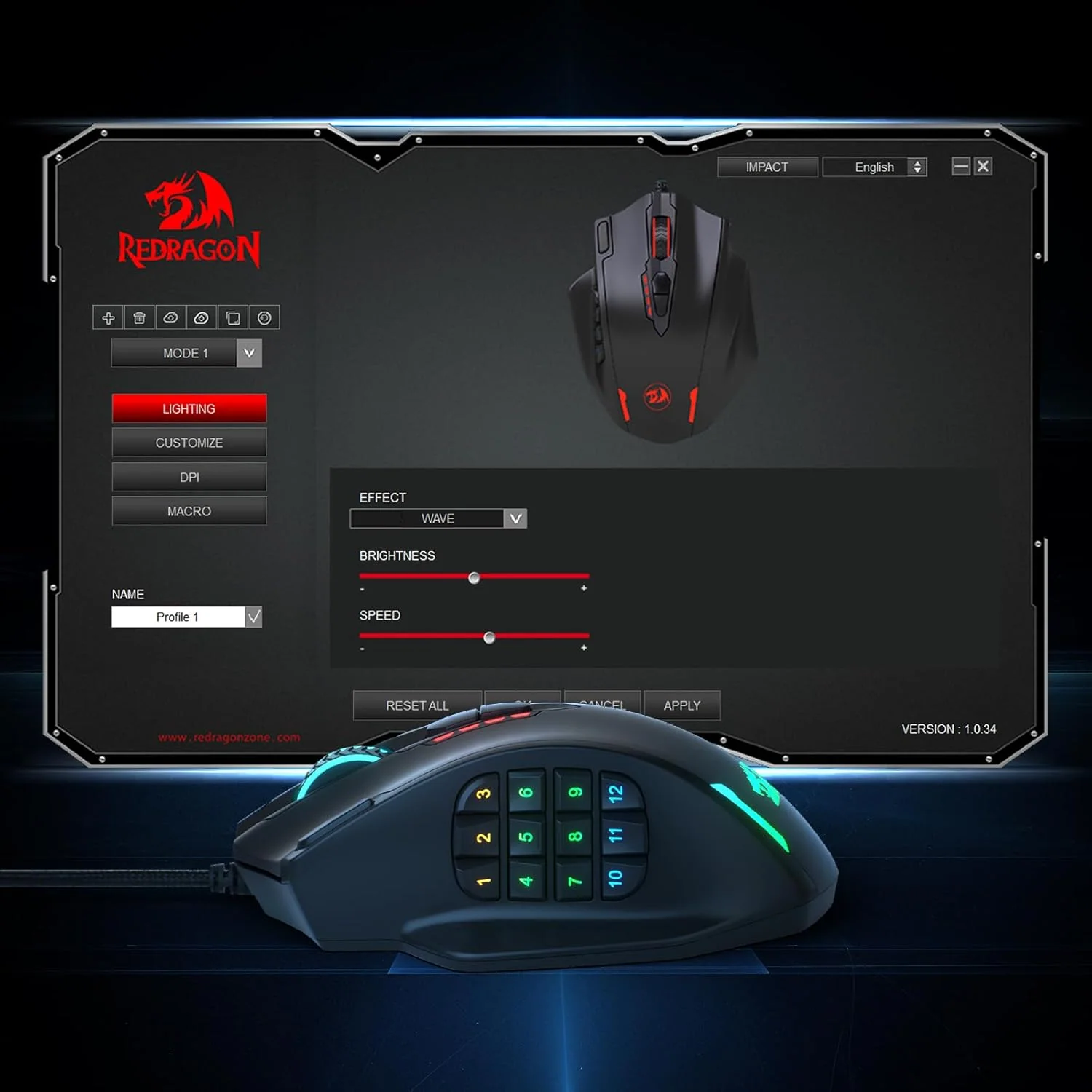 Redragon M908 IMPACT Wired Gaming Mouse - Black - Image 7