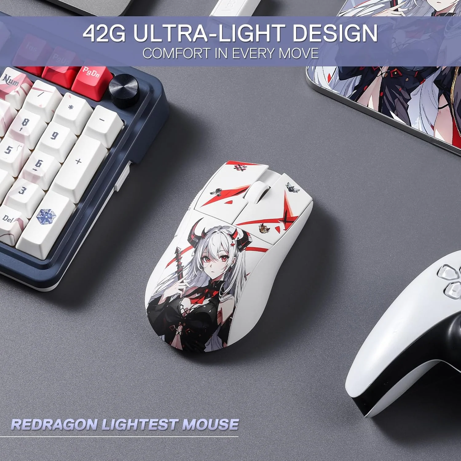 Redragon M916AK PRO 3-Mode Anime Gaming Mouse, 42G Ultra-Light 26K DPI Gaming Mouse - Image 2