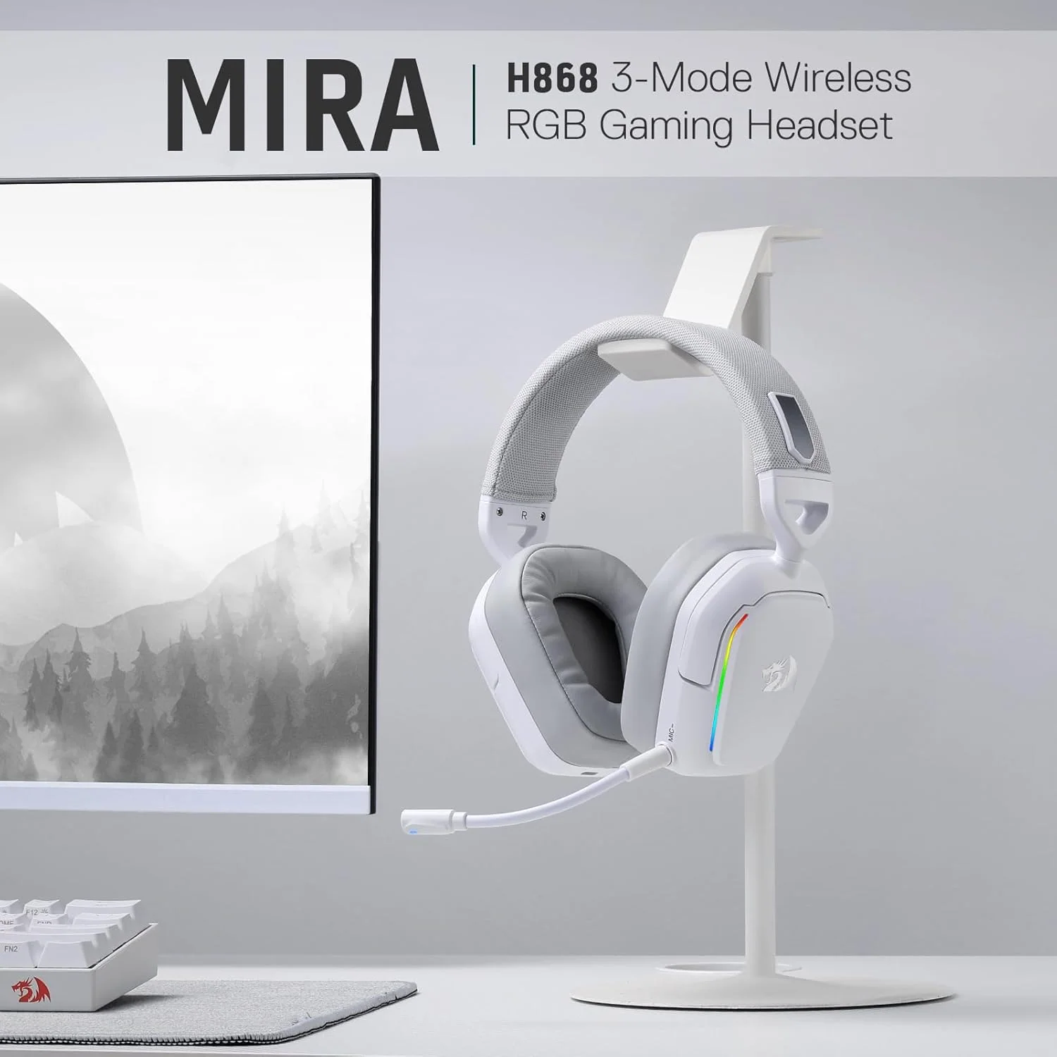Redragon MIRA H868 RGB Wireless Gaming Headset – White - Image 3