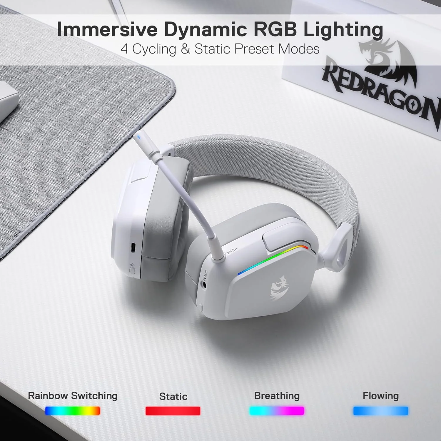 Redragon MIRA H868 RGB Wireless Gaming Headset – White - Image 5
