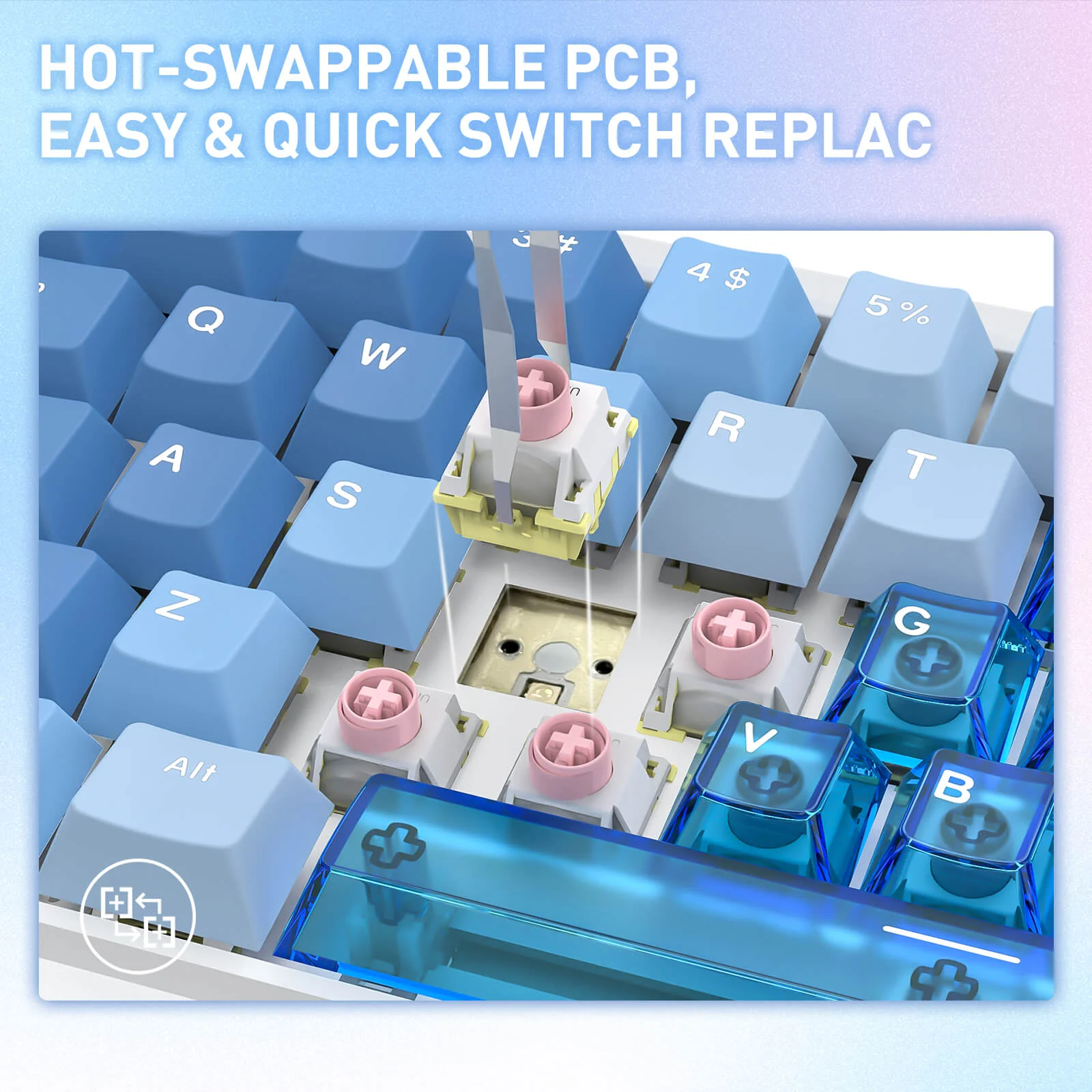 REDRAGON NOVA K709 HE Rapid Trigger Gaming Keyboard (Transparent Blue Keycaps) - Image 3