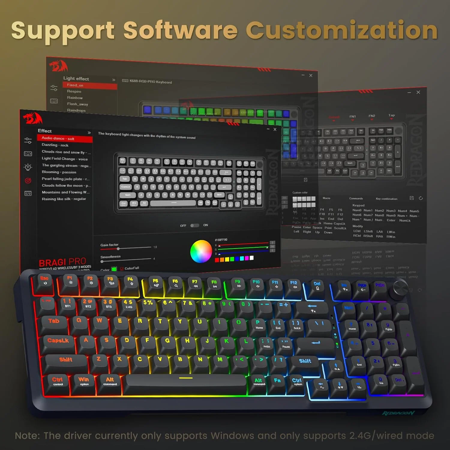 Redragon Wireless Mechanical Keyboard, 3 Mode Gasket Mounted RGB Gaming Keyboard with Volume Knob - Image 4