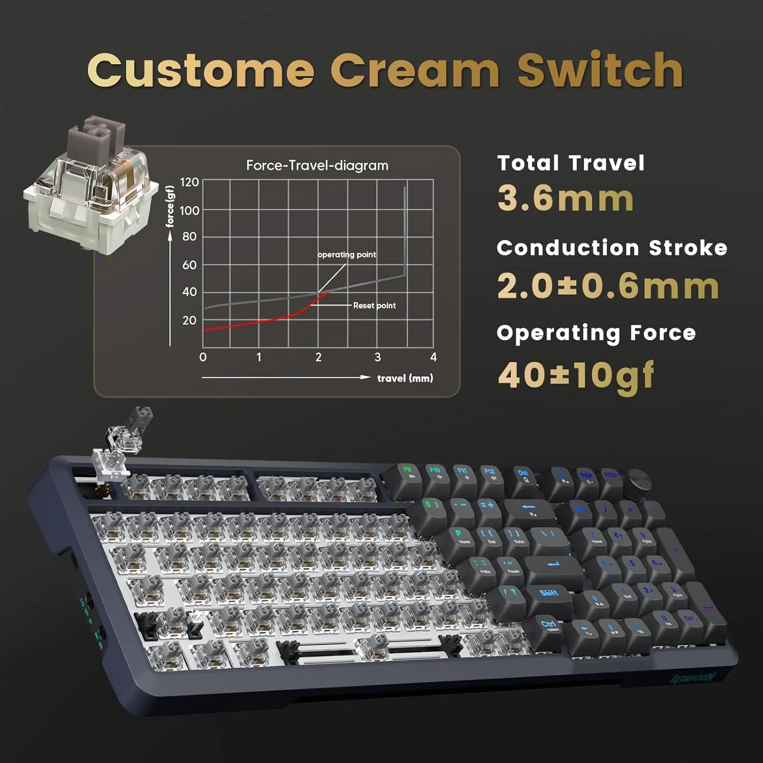 Redragon Wireless Mechanical Keyboard, 3 Mode Gasket Mounted RGB Gaming Keyboard with Volume Knob - Image 7