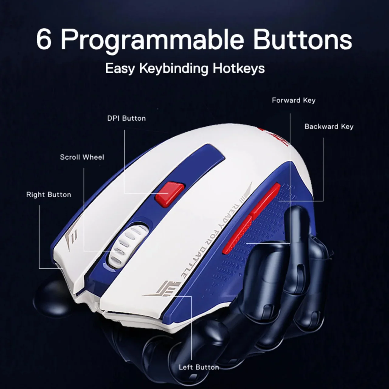 Redrago Woki M994WBR Superlight 60g Wireless Gaming Mouse - White/Blue - Image 5