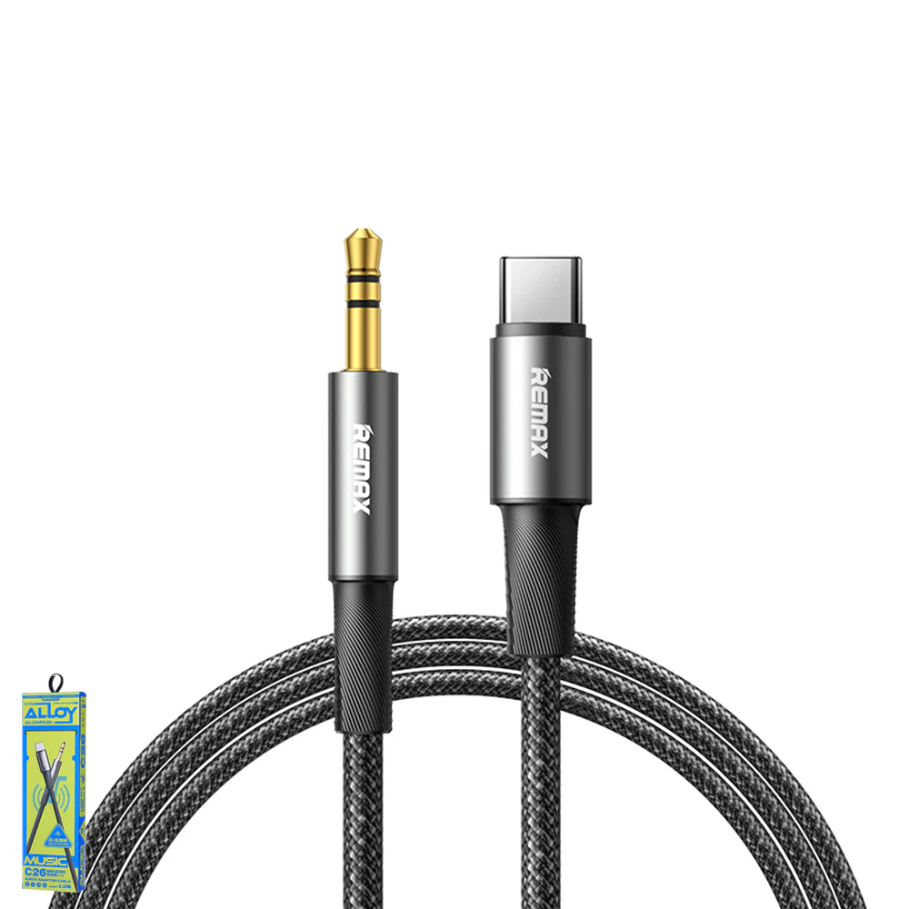 Remax C26 Braided Type-C to 3.5mm Jack Audio Adapter Cable 1.2M -Black