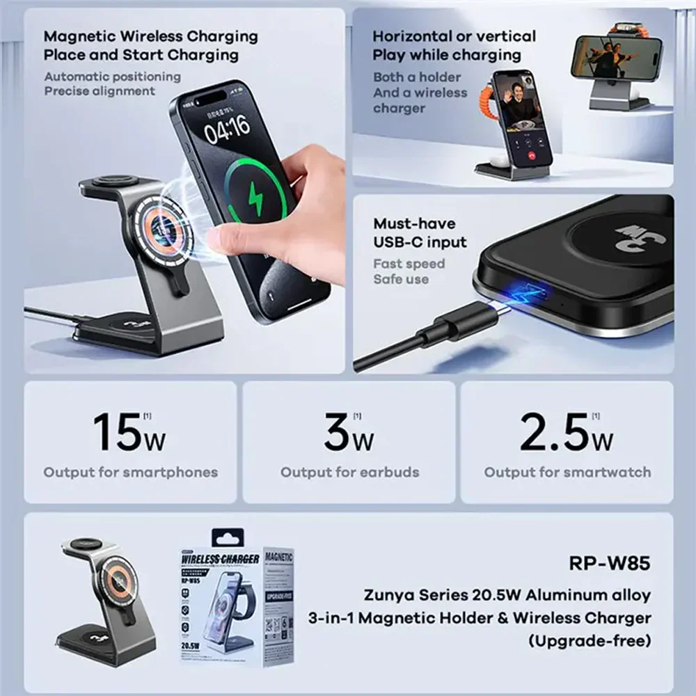Remax RP-W85  Wireless Charging Magnetic 3 in 1 - Image 2