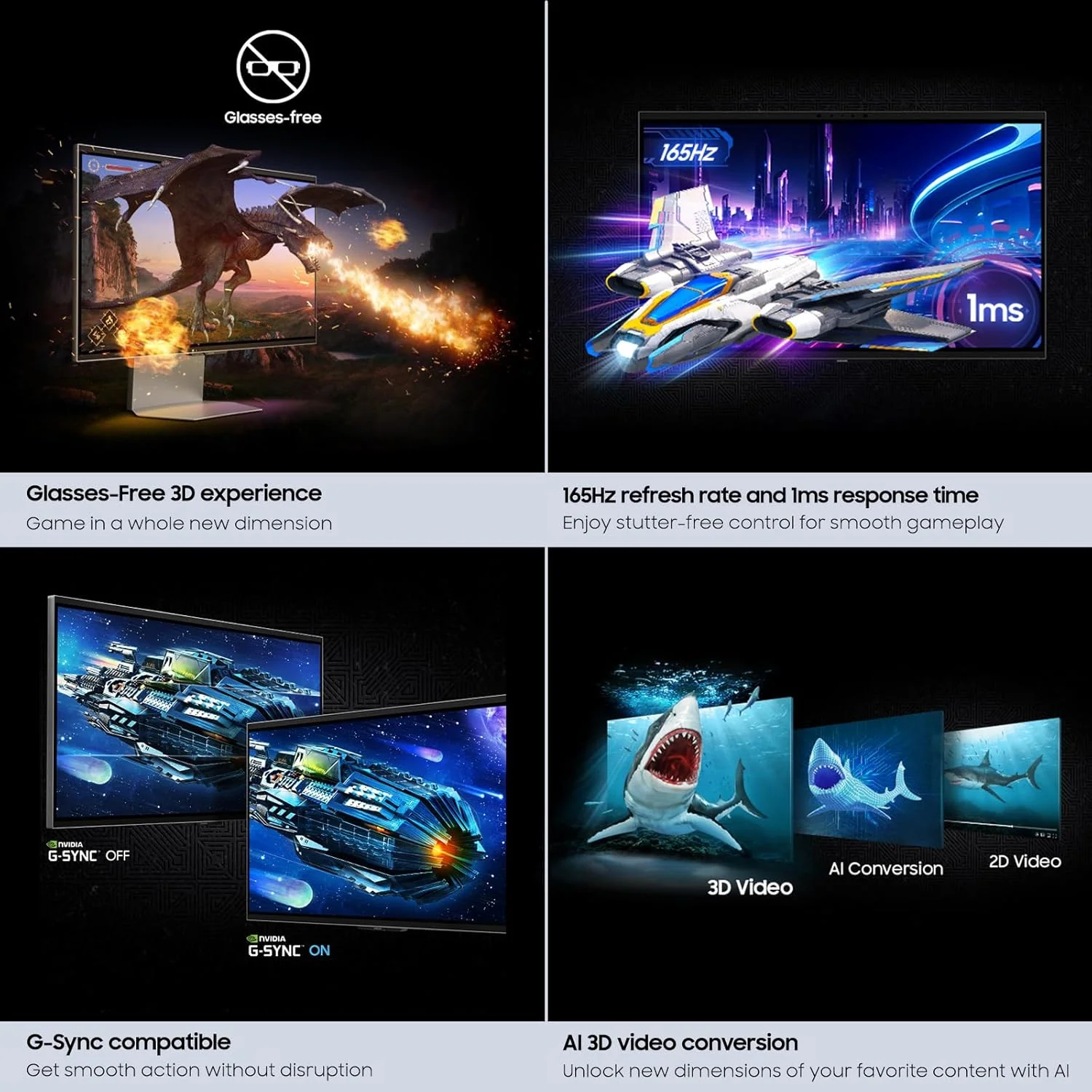 Samsung Odyssey 3D (FG900) 27" 4K 165Hz IPS HDR10+ HDMI 2.1 Eye-Tracking Cameras(Mercury Silver) Flat Monitor - Image 8