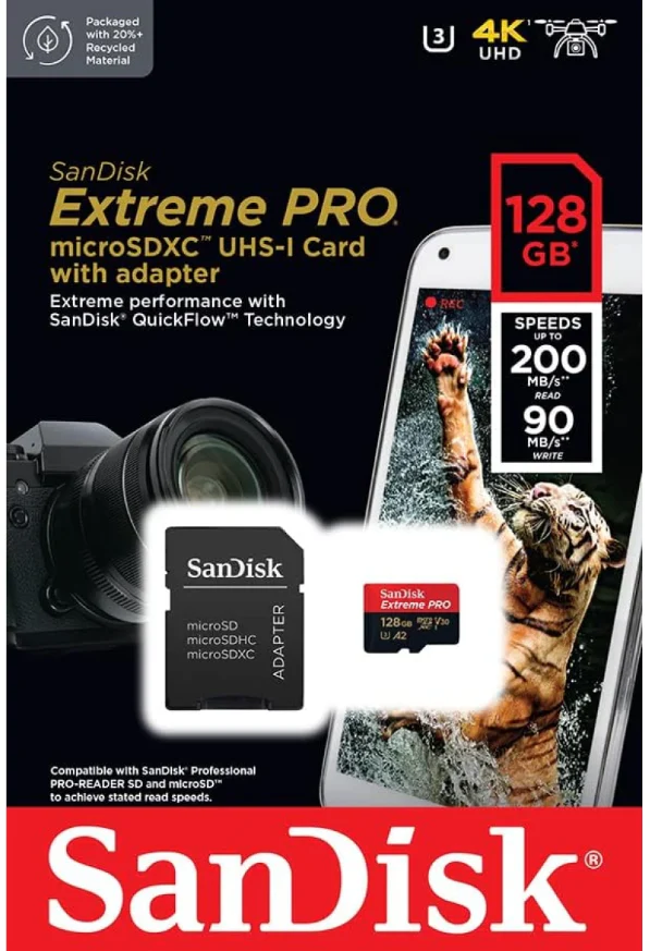 SANDISK EXTREME PRO 128GB 200MB/S READ - 140MB/S WRITE MICRO SD