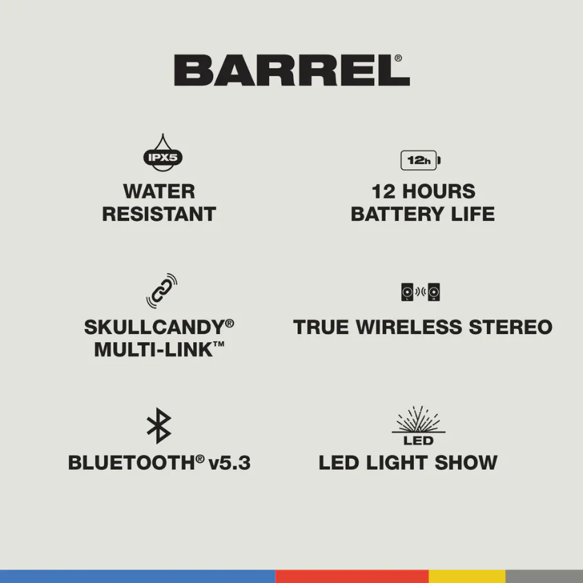 Skullcandy Barrel Bluetooth Boombox Speaker – Water-Resistant Wireless Portable Speaker - Image 6