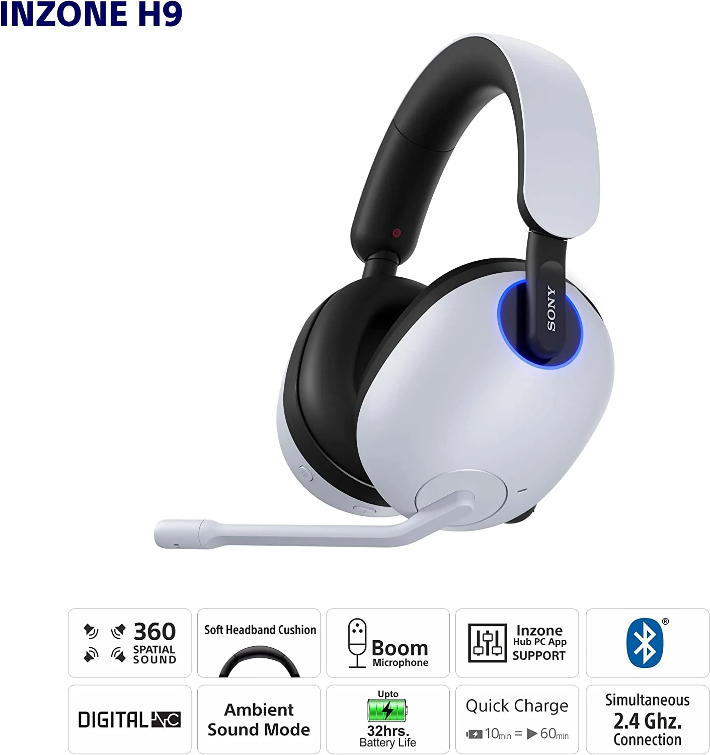 Sony-INZONE H9 Wireless Noise Canceling Gaming Headset For PC and PlayStation 5 - Image 6
