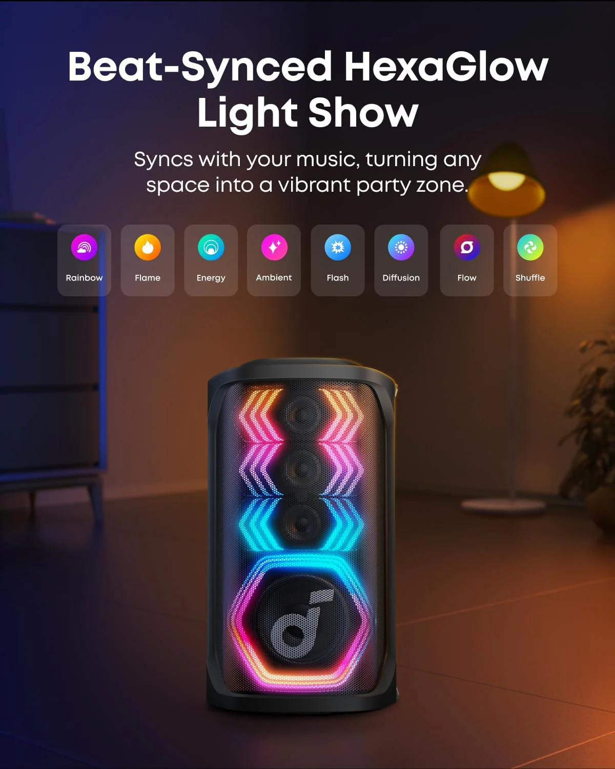 Soundcore Rave 3S AI Party Speaker with 2 Wireless Microphones, 200W Sound, AI Vocal Removal, Reverb, Light Show, 12H Playtime, Portable Bluetooth - Image 3