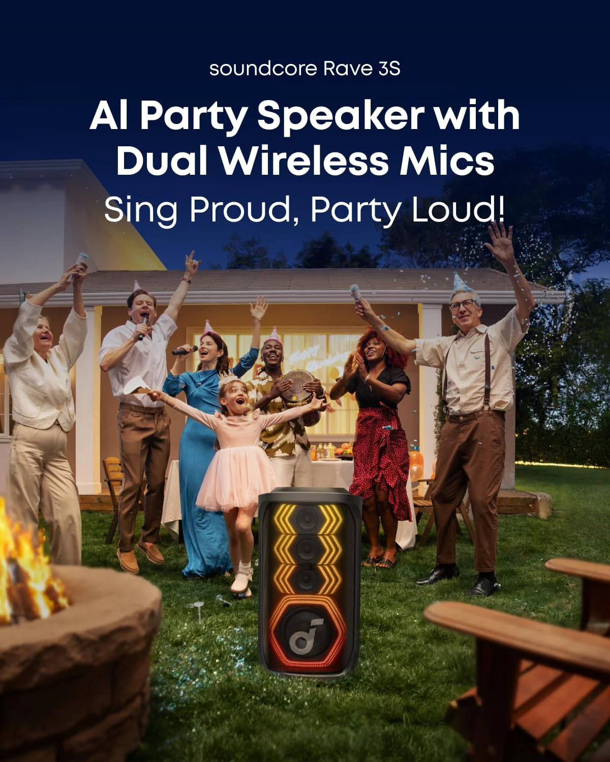 Soundcore Rave 3S AI Party Speaker with 2 Wireless Microphones, 200W Sound, AI Vocal Removal, Reverb, Light Show, 12H Playtime, Portable Bluetooth - Image 4