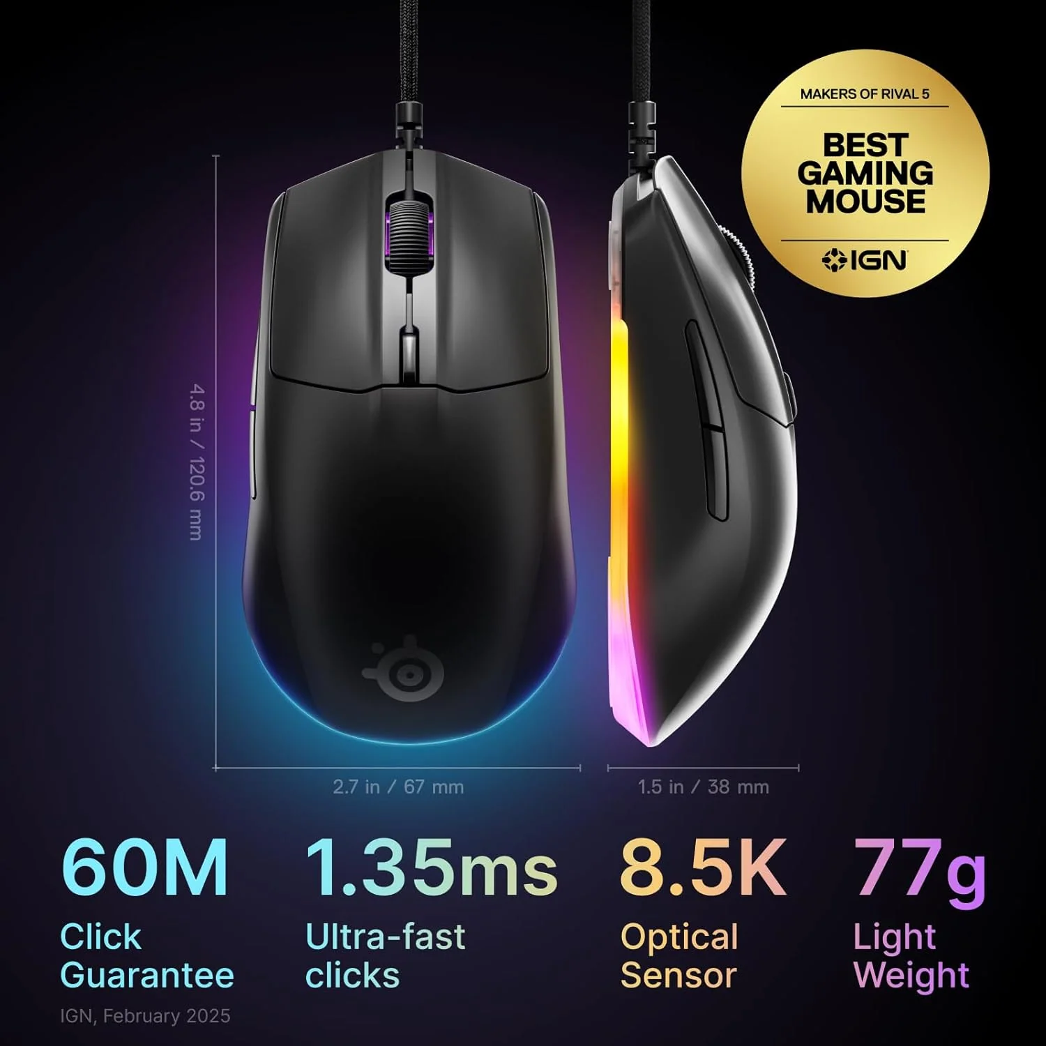 SteelSeries Rival 3 Gen 2 Wired Gaming Mouse - Black - Image 2