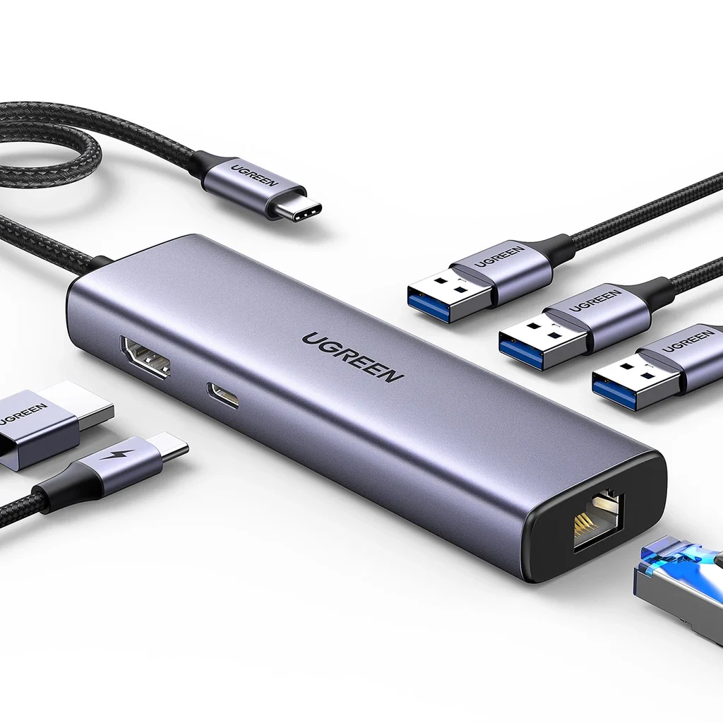 UGREEN 6 IN 1 USB-C to 3*USB 3.0 A + HDMI  4K@30Hz  + RJ45 Gigabit + PD Multifunction  Adapter - Image 2