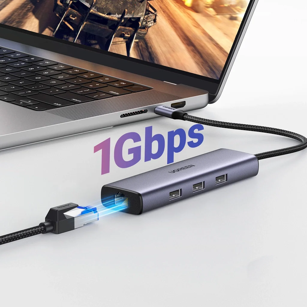 UGREEN 6 IN 1 USB-C to 3*USB 3.0 A + HDMI  4K@30Hz  + RJ45 Gigabit + PD Multifunction  Adapter - Image 3