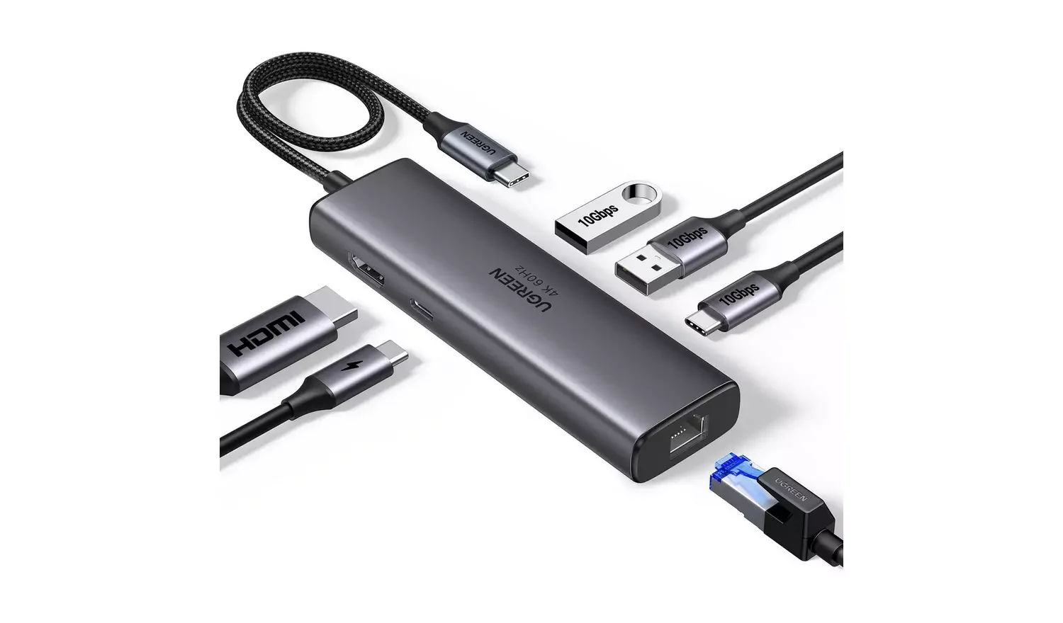 UGREEN 6-in-1 USB-C To HDMI+2*USB-A 3.2 +1*USB 3.2 C+RJ45+PD Power Converter - Image 2