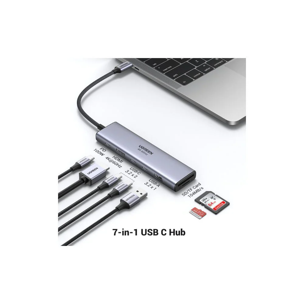 UGREEN 7-in-1 USB-C To HDMI 4K@60Hz + 2xUSB-C 3.2+1xUSB-A 3.2+SD/TF+PD Converter - Image 2