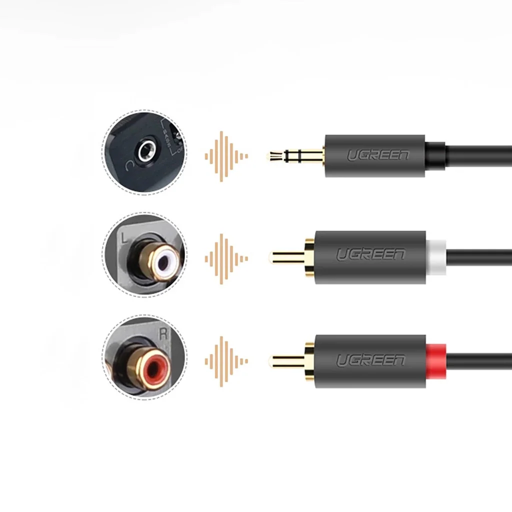 UGREEN AV102 3.5mm Male to 2RCA Male Audio Cable 1m (Gray) - Image 5