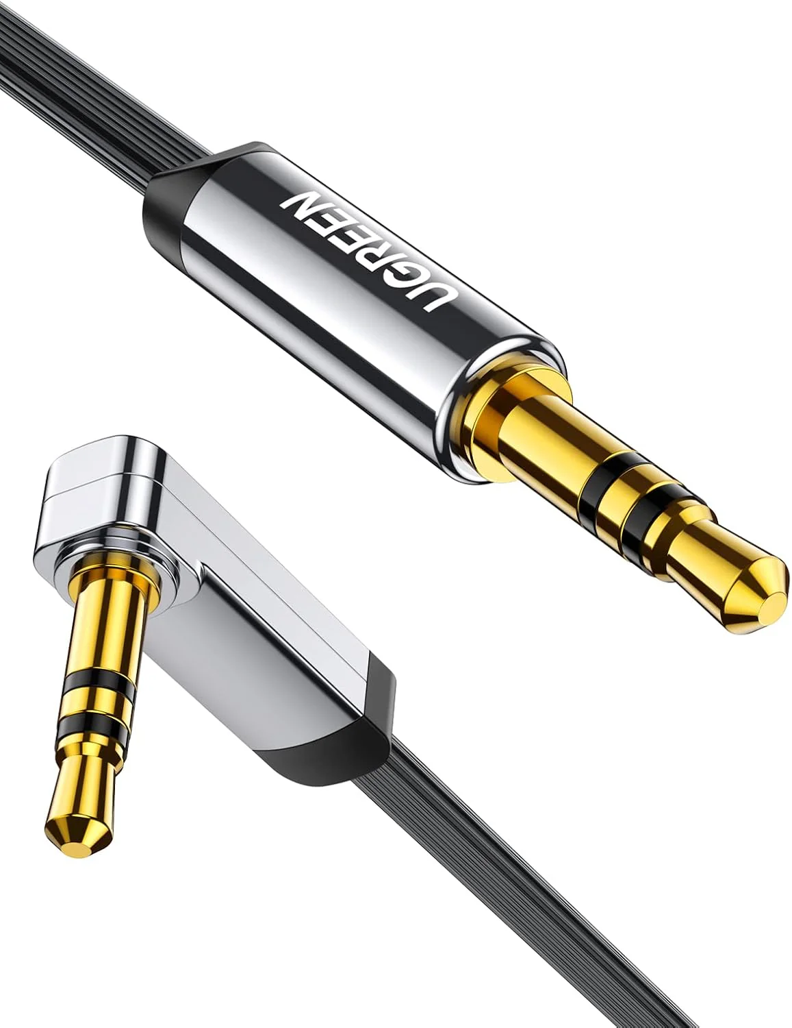 UGREEN AV119 3.5mm Male to 3.5mm Male Straight to angle flat Cable (Black) - Image 2