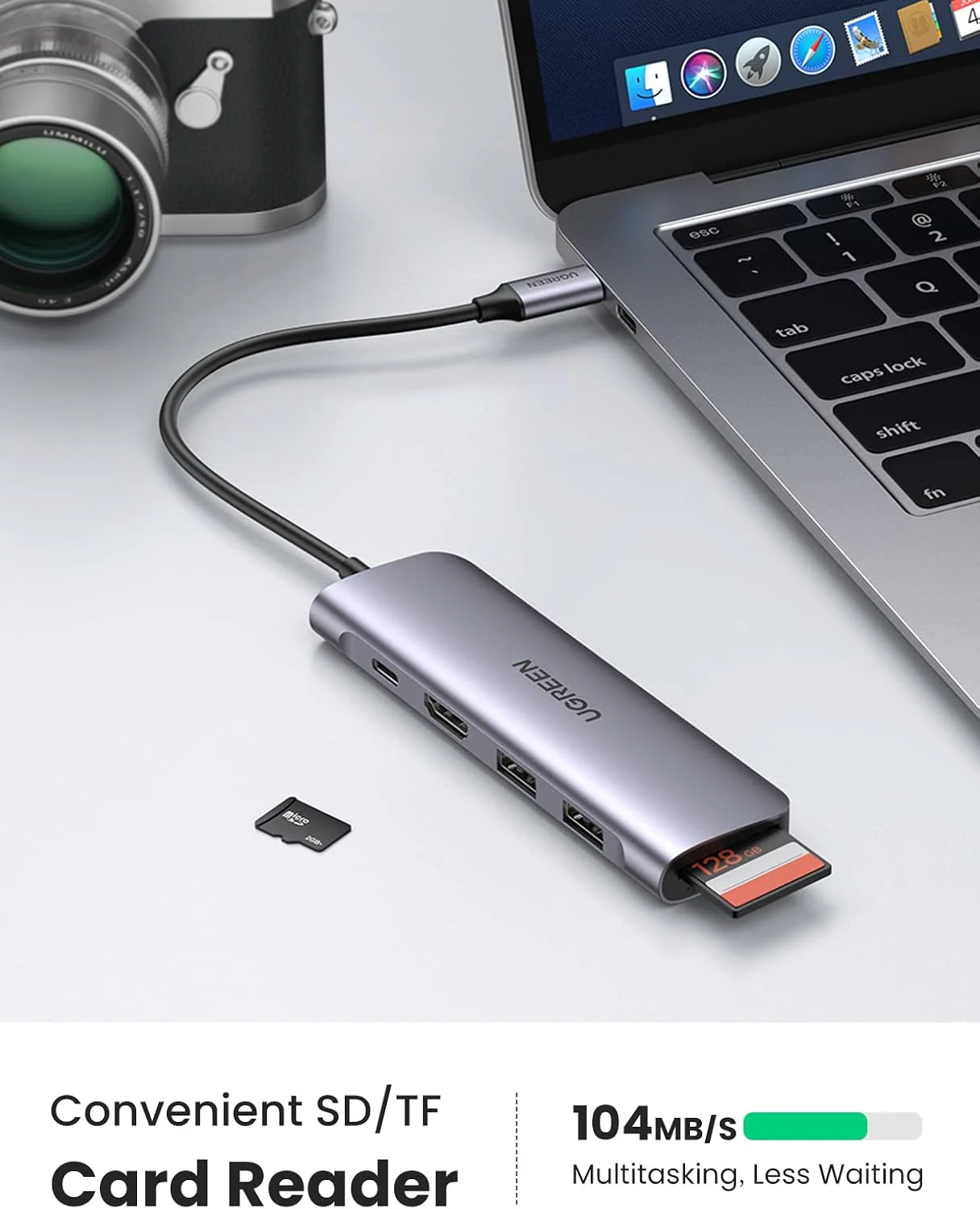 UGREEN CM195 USB-C to 2 Ports USB3.0-A Hub + HDMI + TF/SD with PD Power Supply (Space Gray) - Image 4