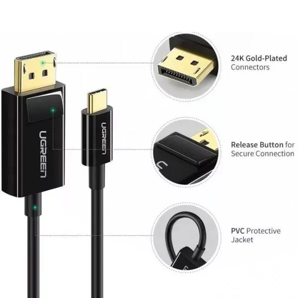 UGREEN MM139 USB Type C to DP Cable 1.5m (Black) - Image 3