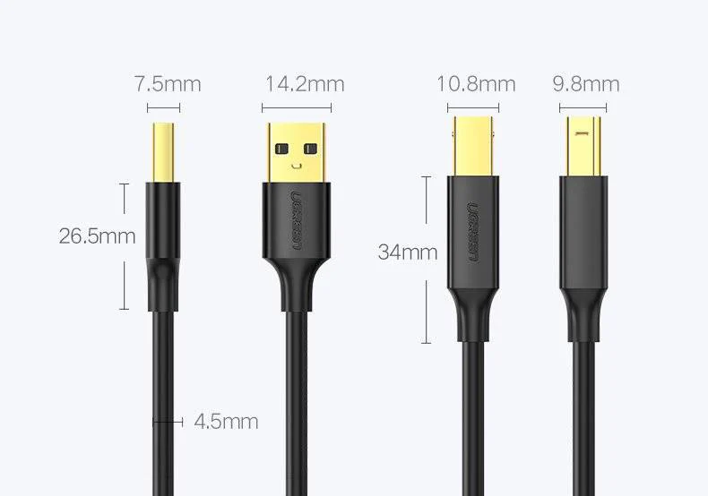 UGREEN US135 USB 2.0 AM to BM Print Cable 1.5m (Black) - Image 2