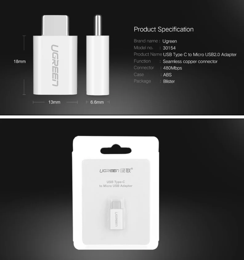 UGREEN US157 Micro to Type-C USB Converter 3.1 C OTG Adapter-White - Image 3