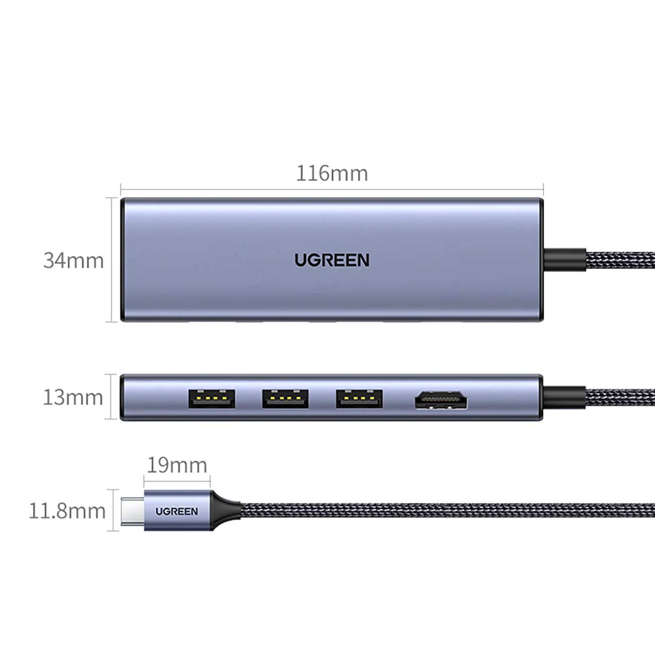 UGREEN USB-C to 3*USB 3.0 A + HDMI 4K*2K/30Hz + SD + TF - Image 4