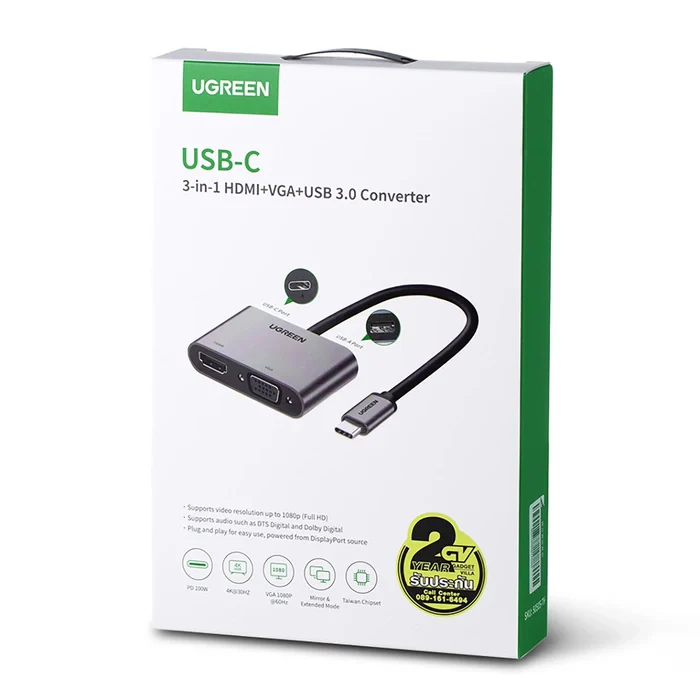 UGREEN USB-C to HDMI + VGA Adapter with PD (Space Gray) - Image 3