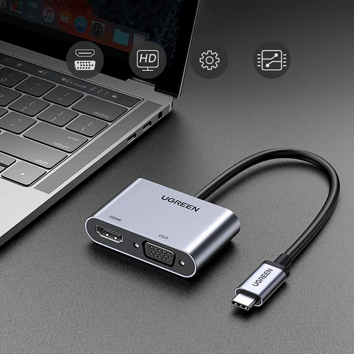 UGREEN USB-C to HDMI + VGA Adapter with PD (Space Gray) - Image 4