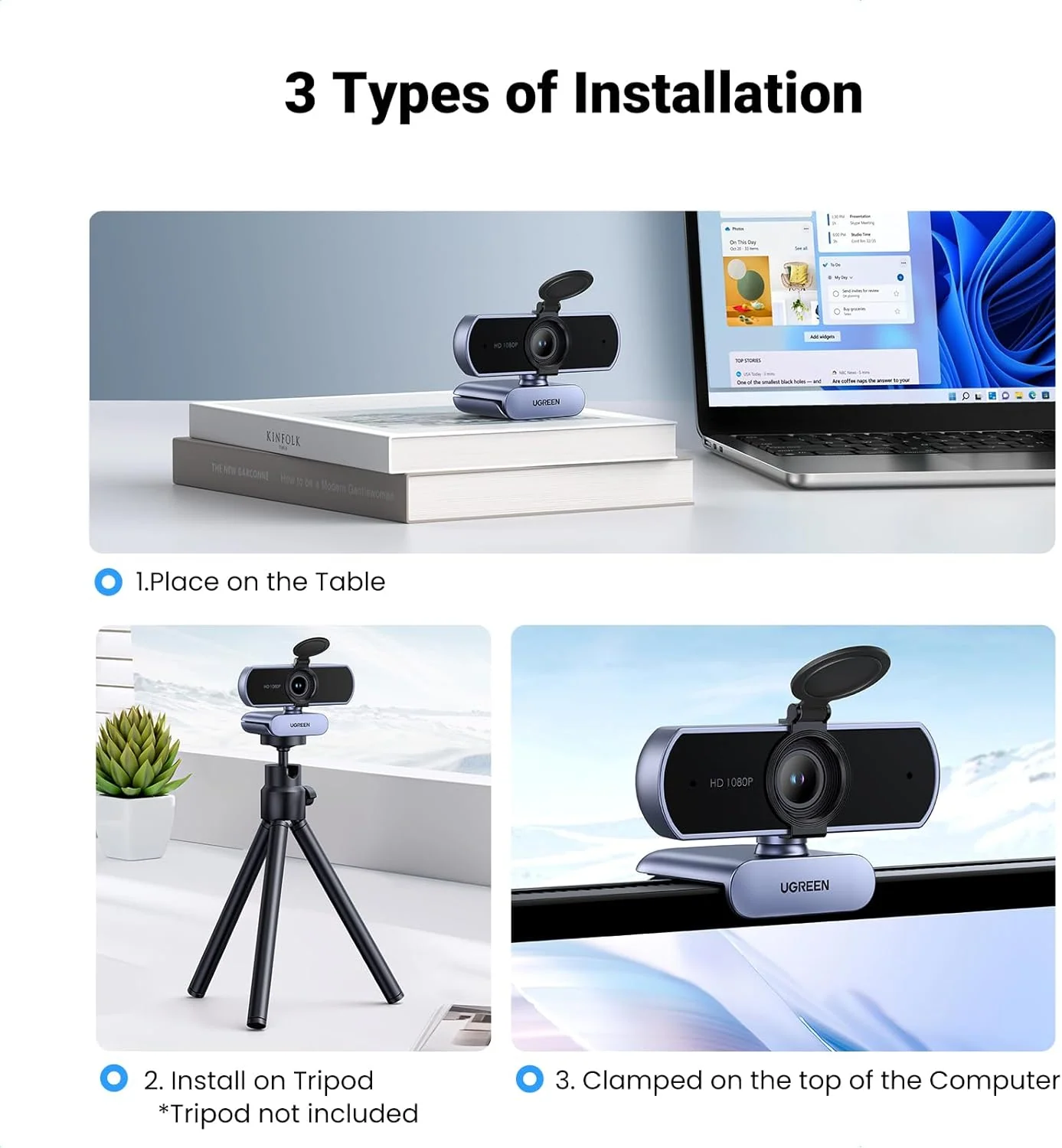 UGREEN CM678 USB HD Webcam 1080P With Mic 2M Cable - Image 4